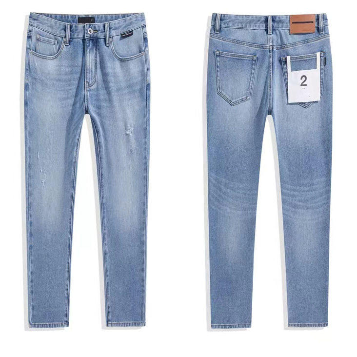 男士弹力修身破洞牛仔裤