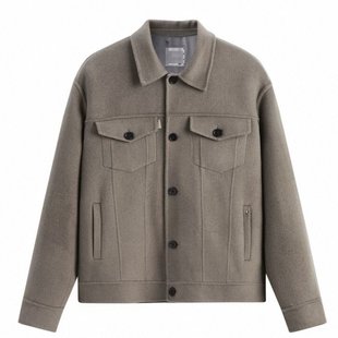 （鸟）秋冬男士双面羊毛呢夹克短款保暖卡其色翻领外套C4225/H11