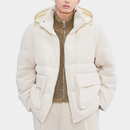 商场款冬季男士绒感肌理拼接连帽立领羽绒服百搭31500/Y12