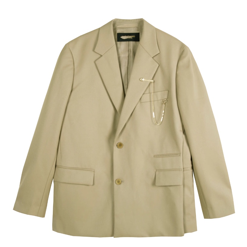 商场款秋季男士轻奢胸针链设计百搭复古呢料西装外套10950/i1