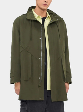 商场款秋季男士宽松休闲连帽上衣印花内衬风衣外套91610/H3