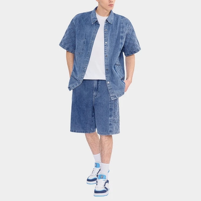 男士短袖牛仔衬衫短裤套装