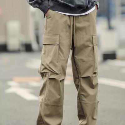 男士简约休闲裤纯色大口袋工装裤