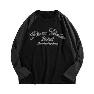 T恤时尚 长袖 字母印花拼色美式 圆领长袖 F10 2024秋季 体恤P3264 男士