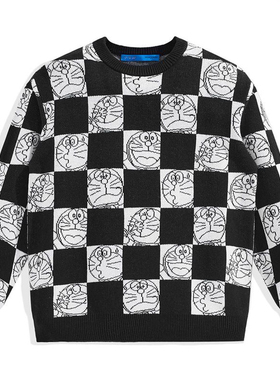 （鸟）秋冬男士联名款毛衣时尚棋牌格保暖圆领休闲针织衫C1342/A4