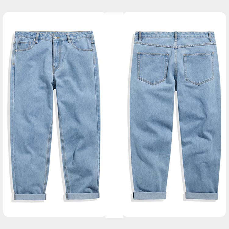 男士浅蓝水洗直筒牛仔裤百搭