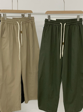 2025春秋男士松紧腰抽绳裤子阔腿弯刀百搭休闲显瘦宽松长裤K66