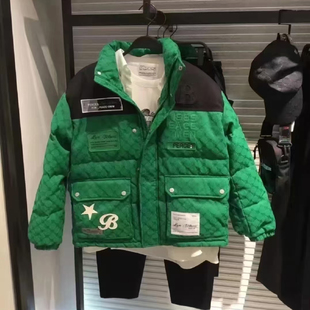 商场同款~鸟家冬男士老花厚羽绒服外套工装撞色立领面包服潮4412