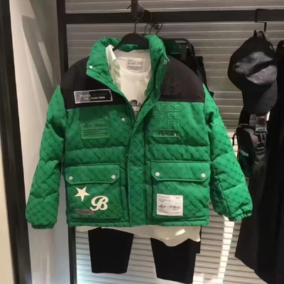 商场同款~鸟家冬男士老花厚羽绒服外套工装撞色立领面包服潮4412