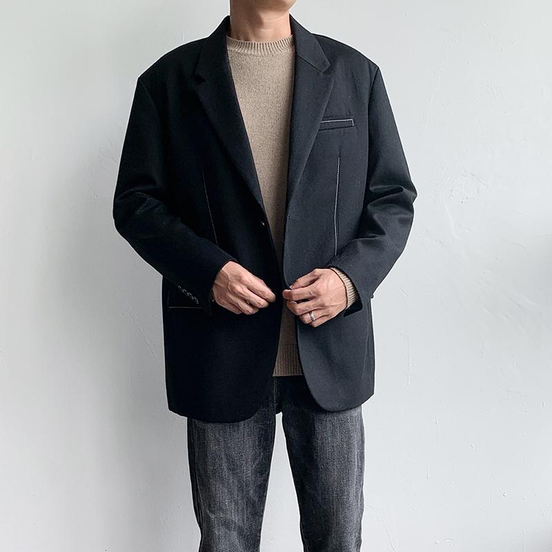 （鸟）秋冬男士黑色休闲羊毛羊绒西服宽松外套明线西装潮94A02i13