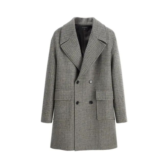 （鸟）秋冬男士双排扣呢大衣千鸟格保暖绵羊毛中长厚外套C4501/i7,男装,毛呢大衣,淘宝优惠券,粉丝福利购,淘宝优惠卷