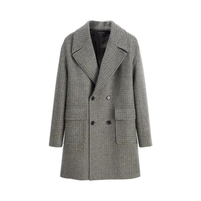 秋冬男士千鸟格绵羊毛双排扣大衣