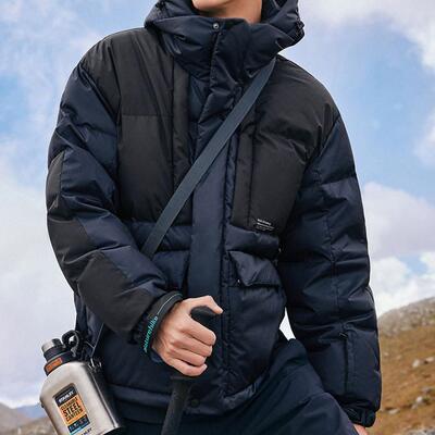 冬季男士短款休闲工装连帽羽绒服防泼水拼色防寒外套潮流4130/GX6