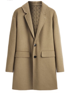 （鸟）冬男士绵羊毛双面呢大衣宽松中长款卡其色呢子外套C4204/C7