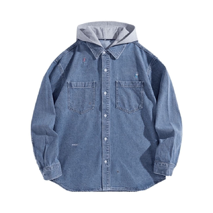 男士 连帽可拆牛仔夹克时尚 联名款 外套C1414 春季 宽松衬衫 鸟
