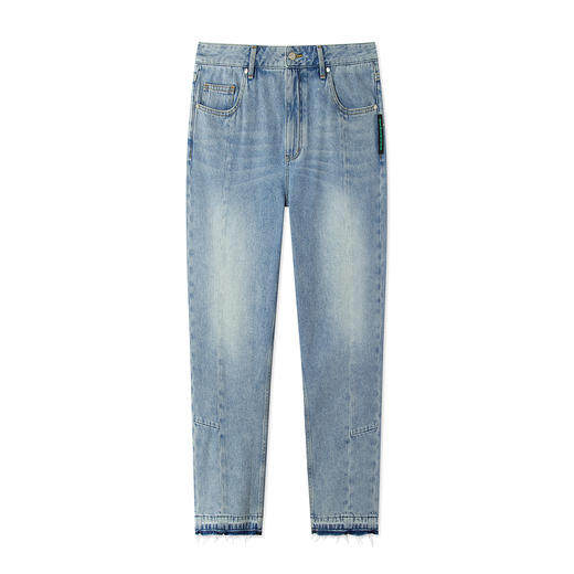 男士宽松锥形毛边九分水洗牛仔裤