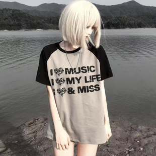 t恤潮牌中性上衣女 宽松插肩字母短袖 断片小说原创 2025亚文化夏季