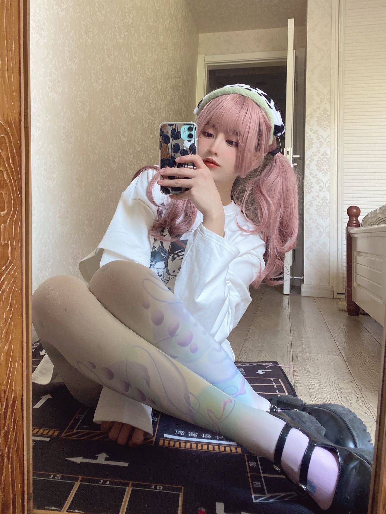 原创断片小说lolita日系甜美印花刺秦打底袜女光腿神器白色连体袜