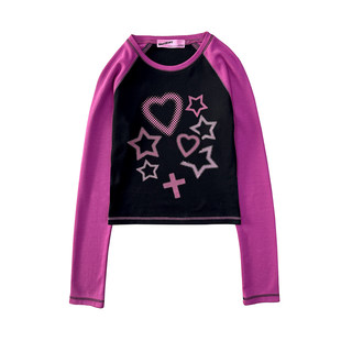 断片小说 原创插肩袖长袖短款T恤暗黑露脐y2k辣妹纯棉上衣女