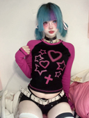 断片小说 T恤暗黑露脐辣妹纯棉上衣女 短款 原创y2k插肩袖 长袖