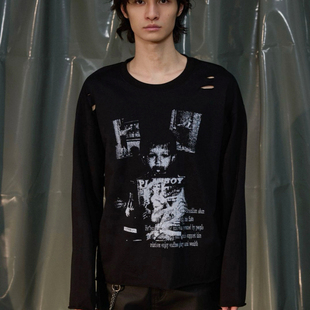 长袖 国王 印花破坏肌理感复古轻微水洗 年轻 Recoverzone25Fw