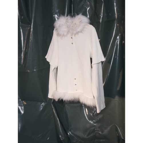 Recoverzone25fw白色毛毛领卫衣男女通用保暖外套仿毛环保皮草