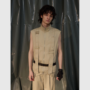 Recoverzone解构马甲绑带卡其原版拼接时尚套装日系高街