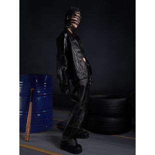 RecoverZone25Fw 皮革鳄鱼皮皮夹克皮衣金属质感皮革外套 筑形