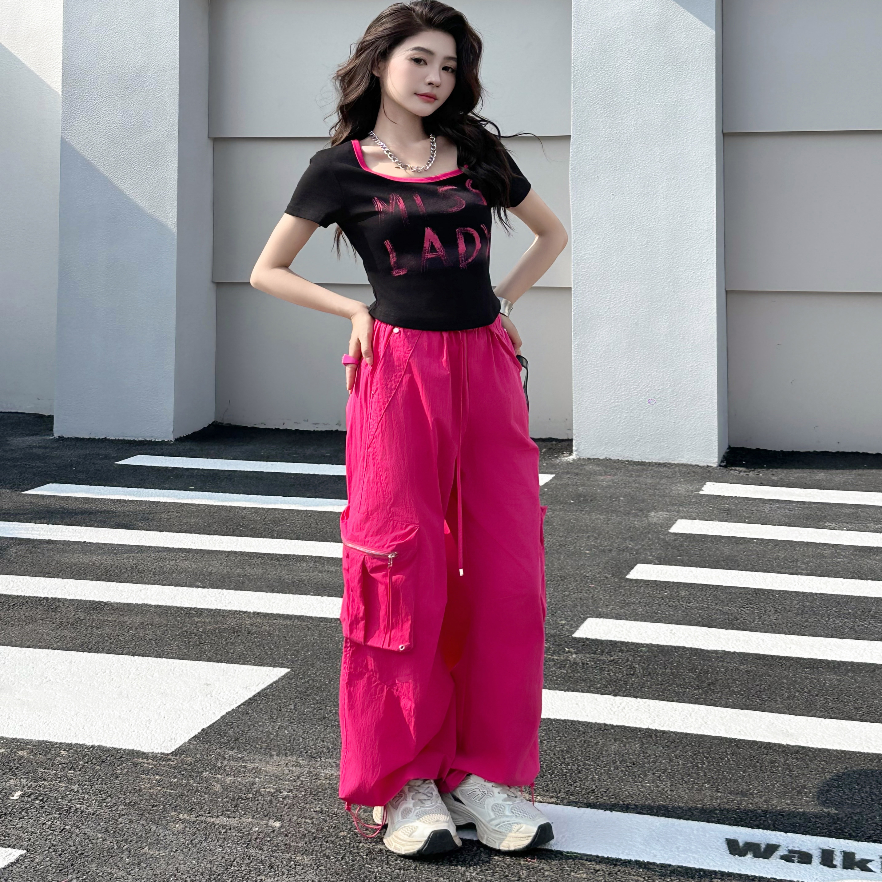 火龙果阔腿裤爵士舞广场舞服装新款套装女工装裤女款2025新款夏季