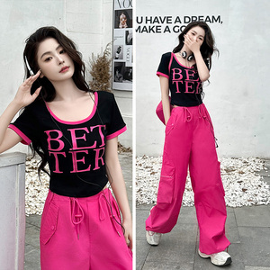 多巴胺工装裤套装女夏季两件套薄款2025新款运动休闲火龙果阔腿裤