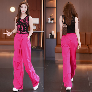 休闲工装裤套装女2024夏季新款小个子无袖背心T恤阔腿裤两件套潮