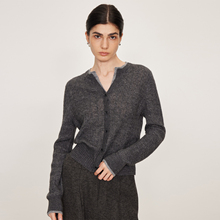 NANCYLILI 假两件灰驼色针织开衫V领女新款套头内搭长袖显瘦上衣