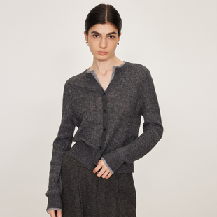 NANCYLILI假两件毛衣灰驼色针织开衫女新款内搭长袖上衣打底衫