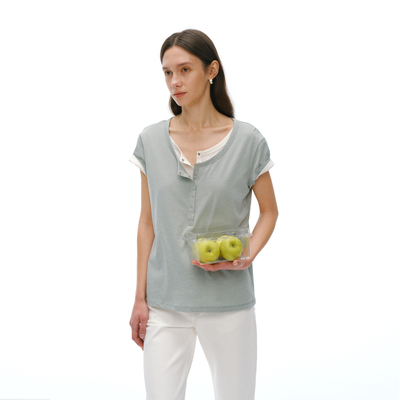 薄款复古亨利领羊毛棉宽松T恤