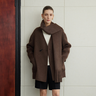 NANCYLILI2025秋季新品大围巾双面羊绒大衣牦牛绒无领宽松口袋女