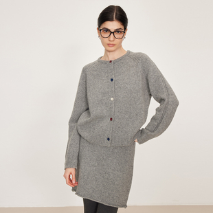 NANCYLILI25冬季新品灰色羊毛针织套装针织开衫半身裙两件套女