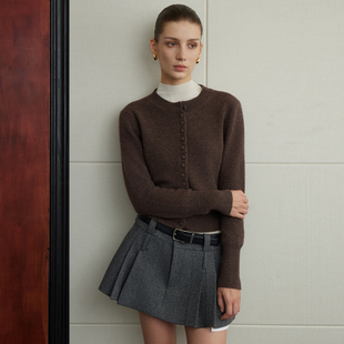 NANCYLILI25秋秋新款美丽奴羊毛复古圆领针织开衫毛衣一排扣多扣