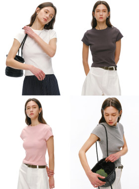 真丝棉铜氨罗纹显瘦小飞袖T恤女