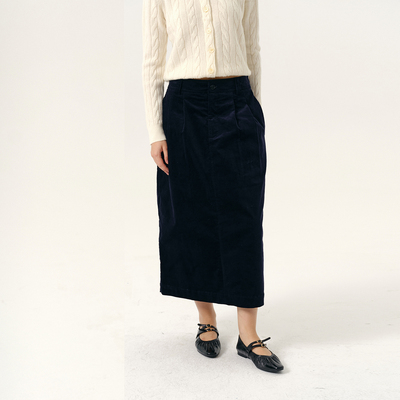 NANCYLILI 灯芯绒半身裙女高腰遮胯开叉显瘦中长款H型裙子