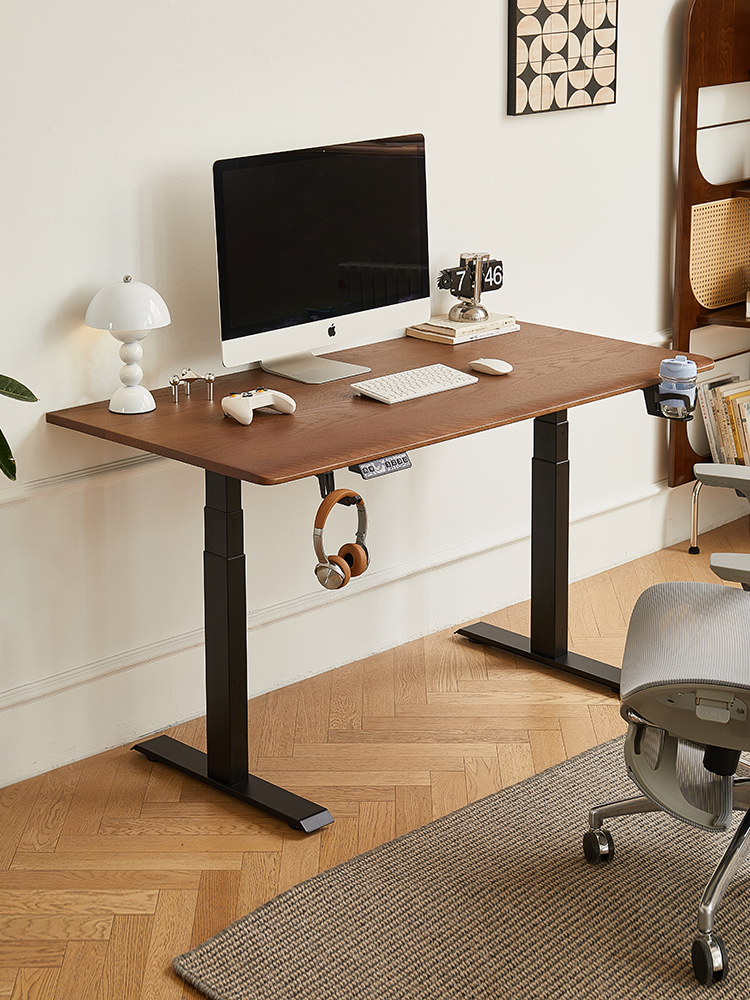 实木电动升降桌智能电脑桌可升降电竞桌子家用学习工作台办公书桌