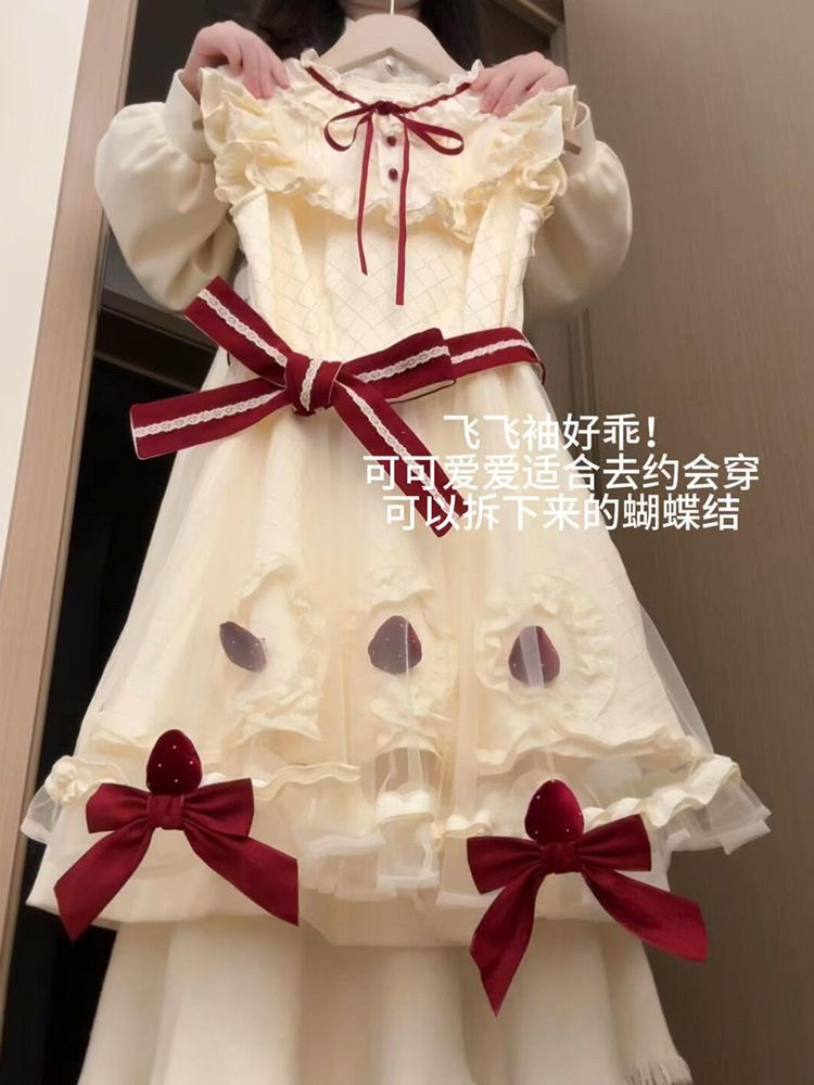 草莓日报 古早doll感轻lo娃娃裙夏季日系可爱无袖蓬蓬连衣A字裙女