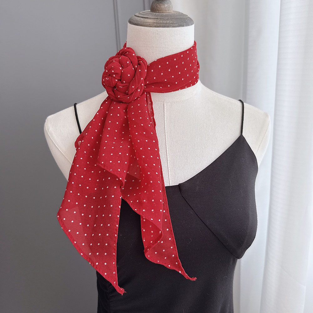 波点红色长条丝巾女2025新款系脖高级感飘带丝带脖饰腰带搭配衬衫
