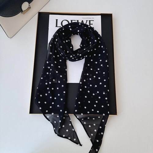 韩系波点丝巾系脖颈带飘带时尚