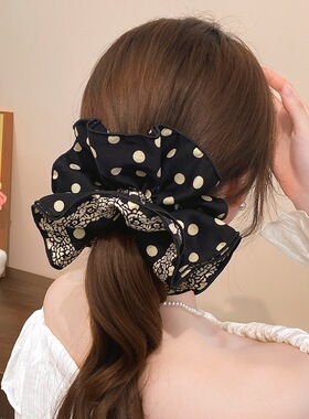 绝美设计少女圆点花边大肠发圈扎马尾黑色时尚头绳韩版韩式皮筋女