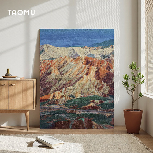 TaoMu 赤峦逸韵 风景沙发背景墙装饰画原木风竖版手工DIY挂毯挂画