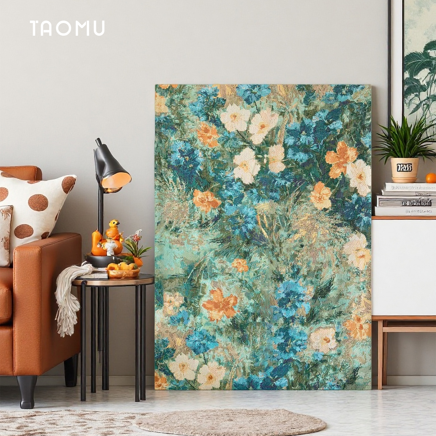 TaoMu蓝烟缀玉 新款手工diy挂毯画客厅餐厅卧室氛围感玄关装饰画