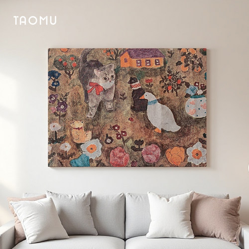 TaoMu 动物聚会 艺术感动物客厅挂画手工奶油风沙发背景墙装饰画