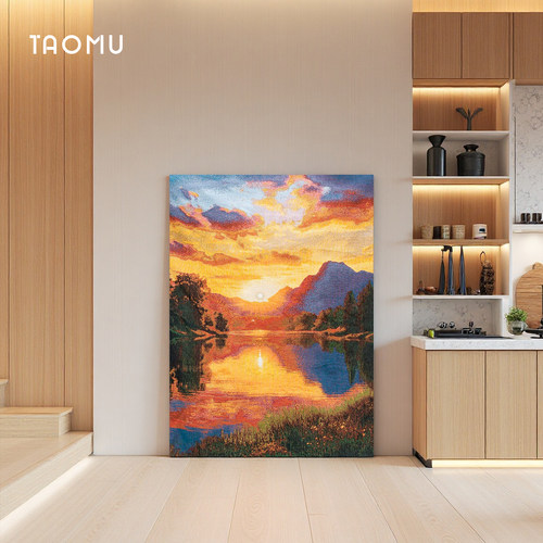 TaoMu 晚霞 治愈系湖畔风景沙发背景墙装饰画手工挂毯画挂画壁画