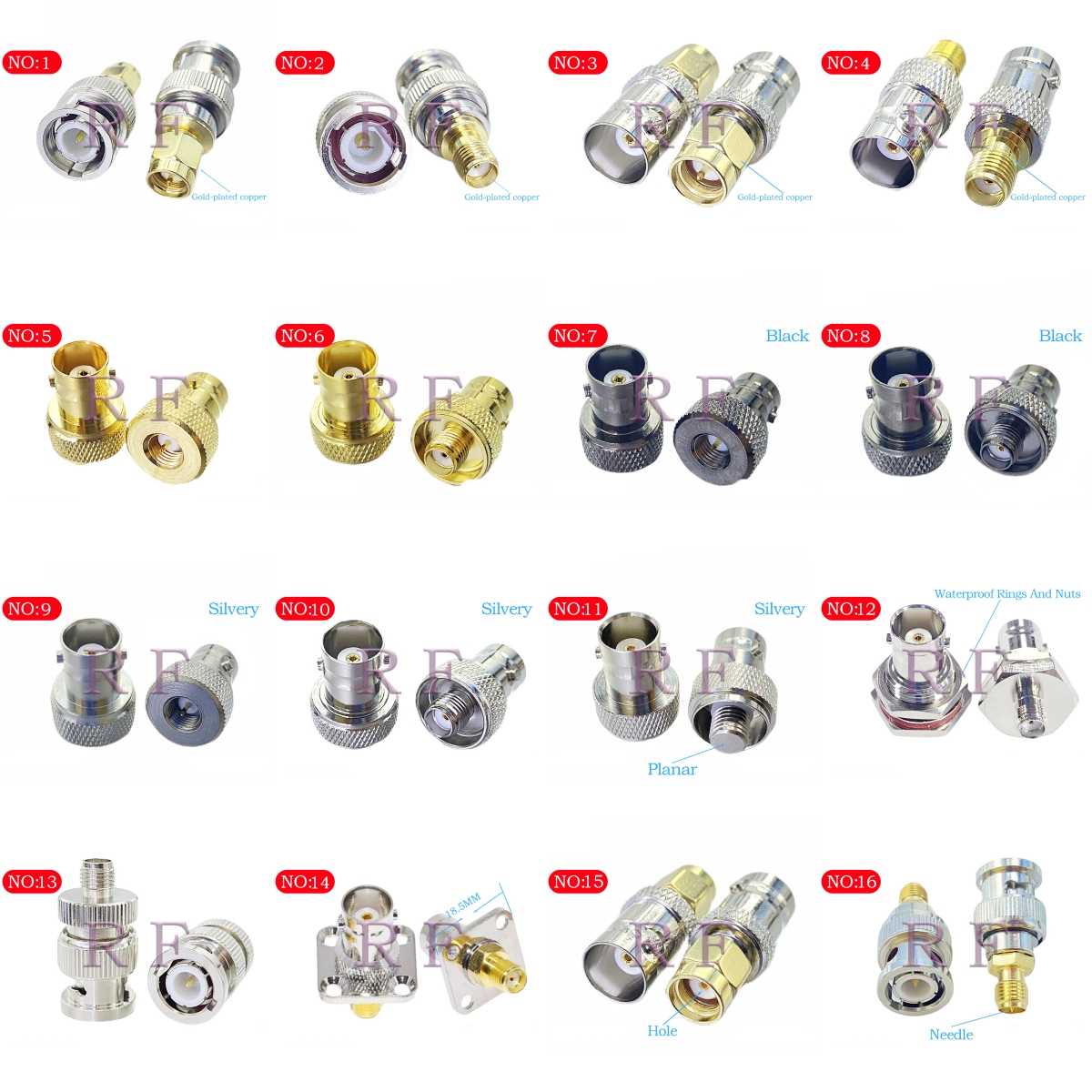 BNC-SMA系列BNC-SMA-JK-JJ-KK射频转接头正接反接BNC圆盘镀金镀镍