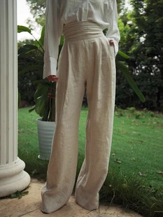 西裤 加厚加密亚麻休闲裤 麻 长裤 亚麻欧美垂感文艺复古高腰阔腿裤